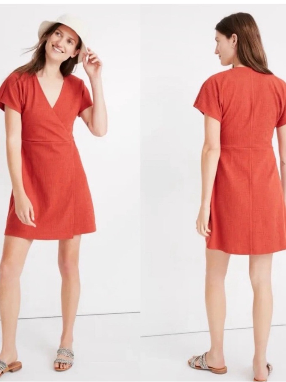Madewell Burnt Orange A-Line Cross Front Textured Dress M